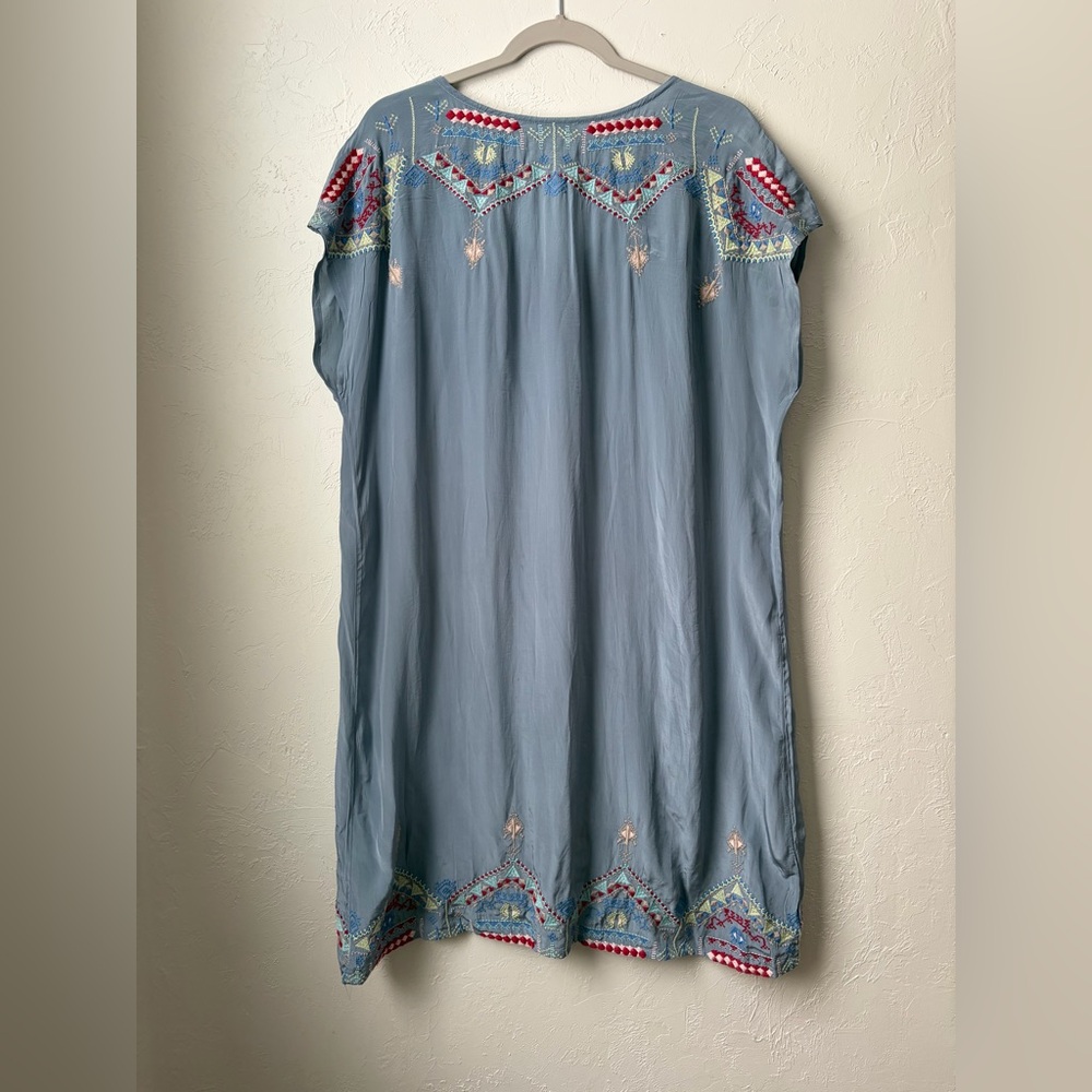Sundance Blue Boho Embroidered Long Tunic Top Large Asymmetrical Hem - Picture 6 of 7